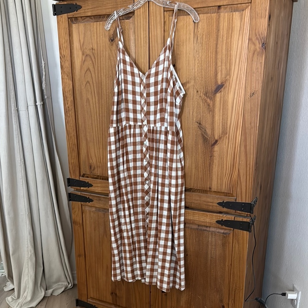 Target Brown and White Spaghetti Strap Midi Sundress